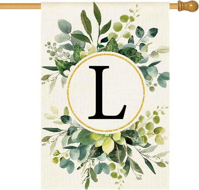 AVOIN colorlife Monogram Letter L Floral House Flag 28x40 Inch Double Sided Outside, Family Last Name Initial Yard Outdoor Decoration