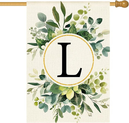 AVOIN colorlife Monogram Letter L Floral House Flag 28x40 Inch Double Sided Outside, Family Last Name Initial Yard Outdoor Decoration