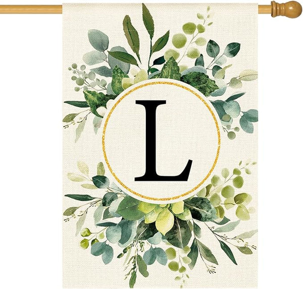 AVOIN colorlife Monogram Letter L Floral House Flag 28x40 Inch Double Sided Outside, Family Last Name Initial Yard Outdoor Decoration