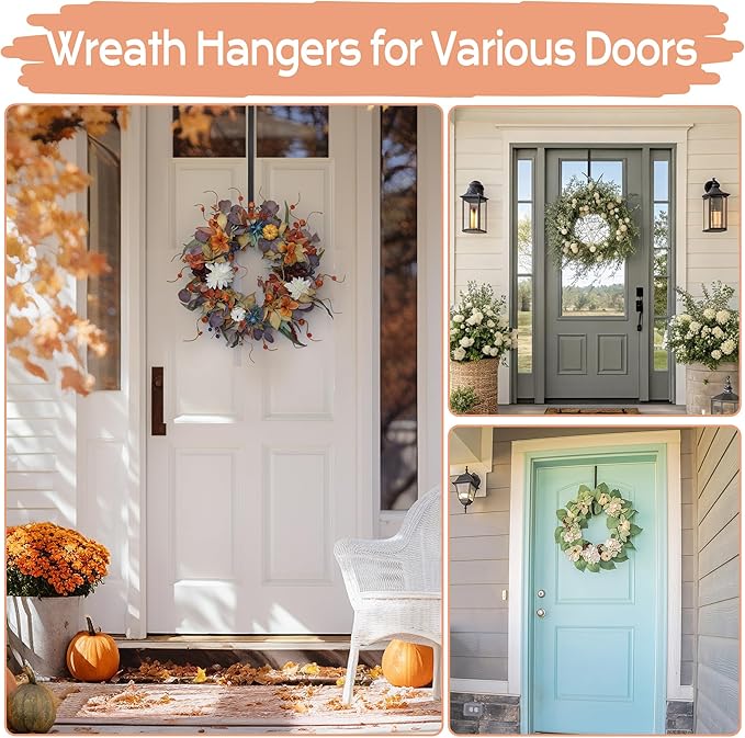 Wreath Door Hanger, Over Door Hook, 15" Long Plant Hangers Outdoor, Metal Garden Fence Plant Hooks for Hanging Planters, Flower Baskets or Pots, Bird Feeders, Festival Decorations (SSF4)