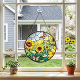 Stained Glass Window Hanging, Sunflowers Suncatcher 7.8 in Sun Catcher Glass Panel Boho Wall Art Decor with Chain Diamond Glass Panel Hangings Scenery Sun Catchers Decor for Lover Couple Mom
