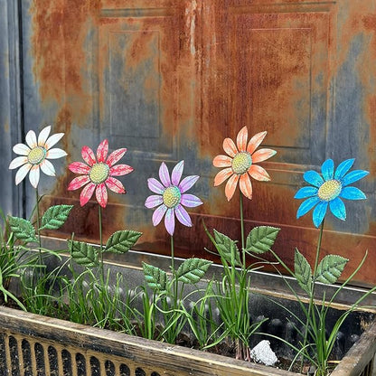 5Pcs Outdoor Metal Flowers for Outside - Decorative Garden Stakes with Sunflower Design, Spring Yard Art Decor for Lawn Porch Patio Fence | Metal Garden Decor Stakes.