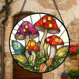 DASTOLL Stained Glass Window Hanging, Mushroom Leaves Suncatcher for Doors Home Sun Catchers Decoration and Christmas, Mother's Day Birthday Gifts for Women, Men, and Mom 9.8 in