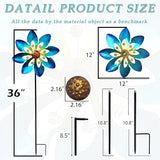 COOZZYHOUR Outdoor Metal Flower Wind Spinners,36 Inch Blue Flower Windmill with Stake,Pinwheels for Yard Lawn Patio and Garden Decor-Blue