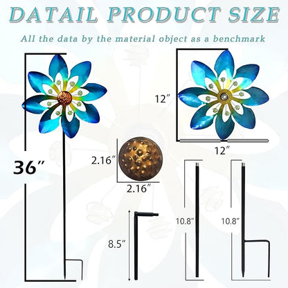 COOZZYHOUR Outdoor Metal Flower Wind Spinners,36 Inch Blue Flower Windmill with Stake,Pinwheels for Yard Lawn Patio and Garden Decor-Blue