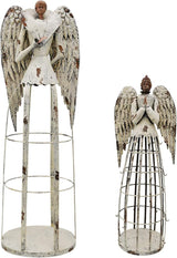 Attraction Design Antiqued Metal Garden Angel Statue Set of 2, Indoor Outdoor Angel Yard Art Decor Lawn Patio Decorations Holiday Decor Garden Present Idea (Rusty Angel Pack)