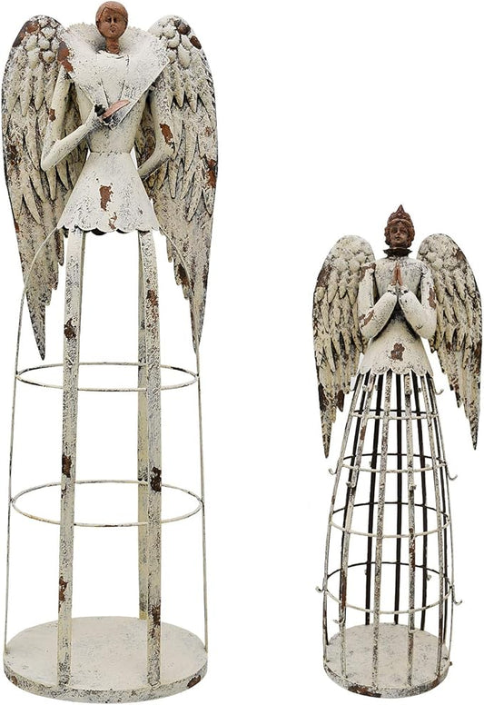Attraction Design Antiqued Metal Garden Angel Statue Set of 2, Indoor Outdoor Angel Yard Art Decor Lawn Patio Decorations Holiday Decor Garden Present Idea (Rusty Angel Pack)