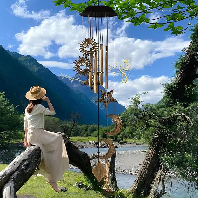 Solar Wind Chimes for Outside,Sun and Moon Wind Chime for Outside,Waterproof LED Wind Chimes,Solar Lantern Wind Chime Outdoor, for Wife/Mother/Grandma/Neighbors ect