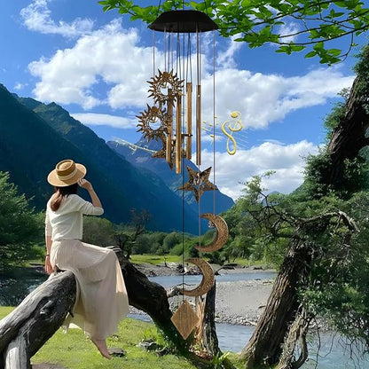 Solar Wind Chimes for Outside,Sun and Moon Wind Chime for Outside,Waterproof LED Wind Chimes,Solar Lantern Wind Chime Outdoor, for Wife/Mother/Grandma/Neighbors ect