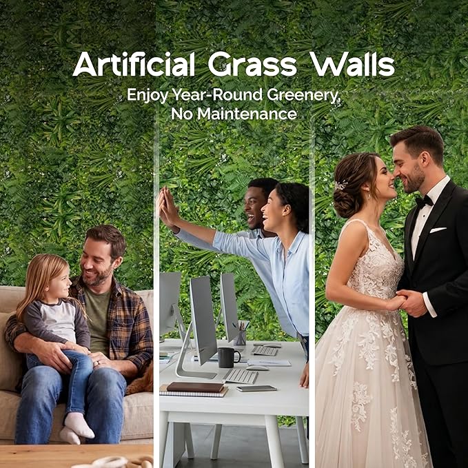 NatraHedge 20''X40'' Artificial Rainforest Living Wall Grass Wall Decor, 5Pcs (28SqFt) Hedge Leaf Grass Panels for Indoor, Outdoor, Garden and Balcony Privacy Fence Screen