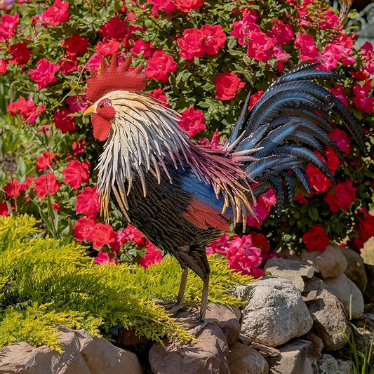 Zaer Ltd. 2.3 Ft. Tall Fancy Ornate Metal Rooster Statue Decorations (Chester)