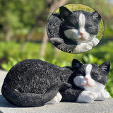 Cat Statue Outdoor Cat Figurines Garden Decor, Black Tabby Statue Figurine Decor Sculpture for Patio, Yard, Sleeping Tabby Statues for Indoor Table Accessory, Gift for Mom
