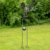 Zaer Ltd. Metal Dragon Rocking Garden Stake, Kinetic Wind Decor, Metallic Black Finish, Moving Wings (Tail to The Side Dayfyre)