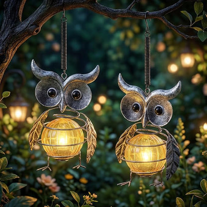Calenzana Silver Owl Outdoor Solar Garden Light, Waterpoof Hanging Solar Light for Yard Patio Backyard Porch, Gifts for Women Mom Grandma
