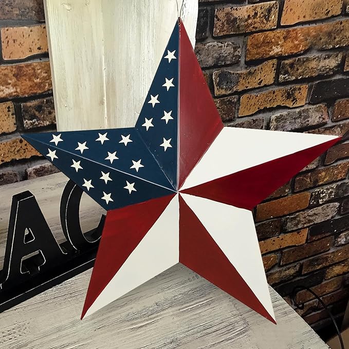 Linfevisi American Flag Star Yard Signs 27.5 Inch Metal Patriotic Barn Stars Garden Stakes US Flag Outdoor 4th of July Decorations Memorial Day Yard Art Lawn Ornaments Patio for Outside