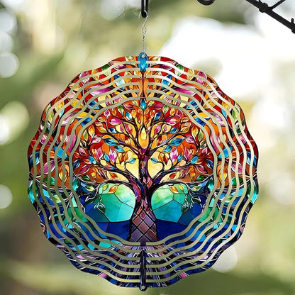 10 Inch Tree of Life Wind Spinner, 3D Stainless Steel Hanging Kinetic Wind Sculpture for Home Garden Yard Art Lawn Balcony Window Porch Outdoor Indoor Decor