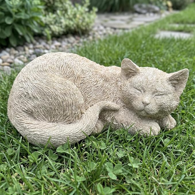 Beige Sleep Statues Outdoor Decorative, Dog Memorial Statue for Yard Lawn Patio Porch, Garden Pet Grave Marker Figures, 9.44" L x 6.29" W x 4.33" H