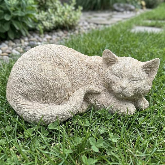 Beige Sleep Statues Outdoor Decorative, Dog Memorial Statue for Yard Lawn Patio Porch, Garden Pet Grave Marker Figures, 9.44" L x 6.29" W x 4.33" H