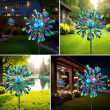 60'' Wind Spinner with Color Glass Ball Solar Lights, Green Peacock Feathers Metal Garden Outdoor Decor Yard Lawn Art Decor for Patio Kinetic Windmills Unique Gifts for Friends and Family