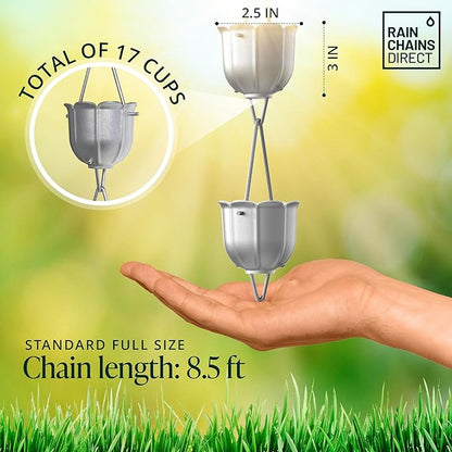 Rain Chains Direct - Flutes Rain Chain - 8.5 FT - Milled Aluminum - Premium Rain Chains for Gutters