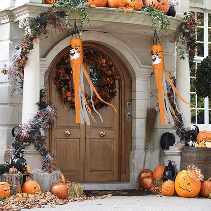 Halloween Ghost Print Pinecone 2 Pieces Windsocks Hanging Outdoor Decor for Home Yard Patio Lawn Garden Fall Thanksgiving Decoration