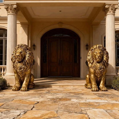 24" Large Golden Lion Statue for Garden, Outdoor Sculpture, Animal Decor for Yard Porch Entryway Patio Living Room (Large, Lion)