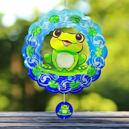 Frog Wind Spinners Outdoor Garden Decor for Outside - 12 Inch 3D Stainless Steel Metal Wind Spinners - Frog Gardening Gifts for Women, Yard Decorations Outdoor Hanging Decor