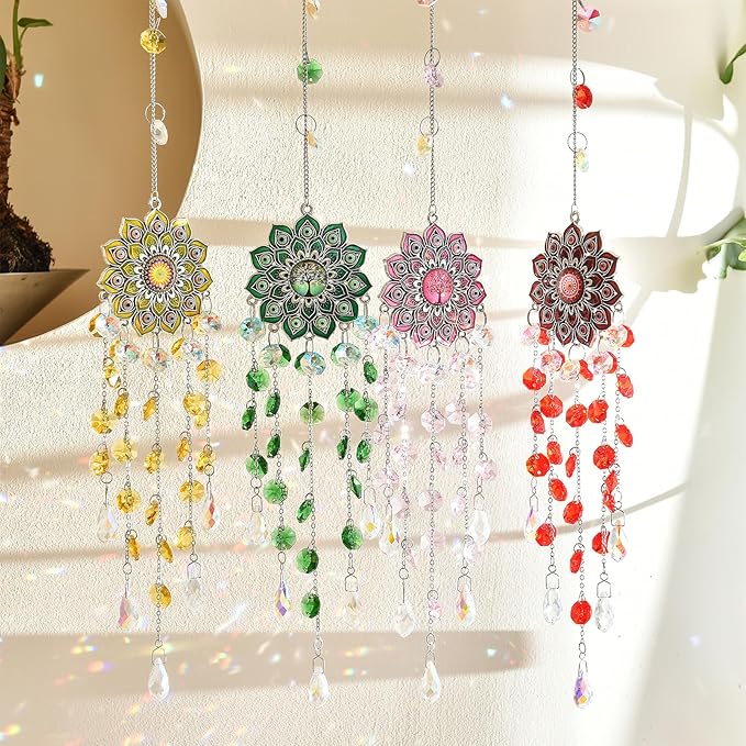 Crystal SunCatcher for Window, Sun Catchers with Crystals, Hanging Crystals Rainbow Maker, Wind Chime, Hanging Crystal for Decoration (Red)