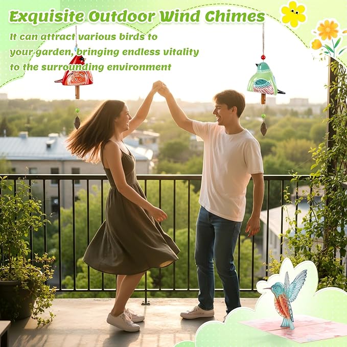 SiliFine 2 Pcs Mother's Day Ceramic Bird Wind Chime Gift with 3D Pop up Card Handmade Cardinal Windchime for Outside Indoor Garden Patio Decor Housewarming Birthday Gifts for Mom Women Bird Lovers