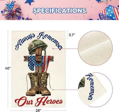 AVOIN colorlife Memorial Day Always Remember Our Heroes House Flag 28x40 Inch Double Sided, Military Soldiers Boots Patriotic Veteran Yard Outdoor Decoration
