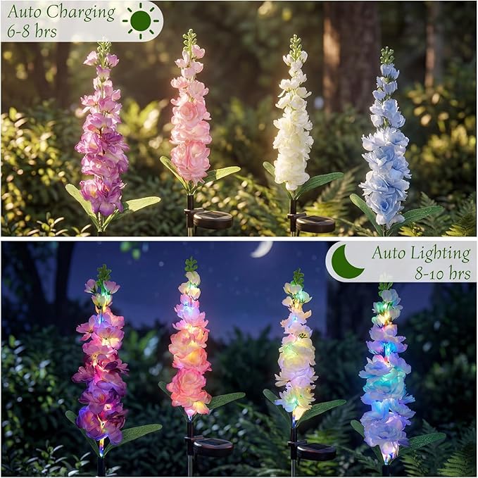 Solar Flower Lights Outdoor - 4 Packs 80 LEDs Upgraded Solar Powered Lights for Garden Patio Yard Pathway Decor - Waterproof Outside Solar Flower Decoration - Gift for Women Mom Grandma