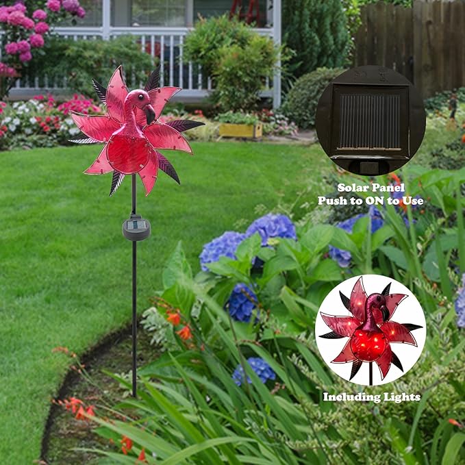 Flamingo Solar Wind Spinner Garden Decor, Lighted Garden Spinning Art Decors, Landscape Path Lights Wind Sculptures Decorations, Pathway Metal Stakes Lighting Kinetic Wind Catcher for Outside