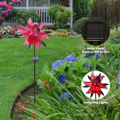 Flamingo Solar Wind Spinner Garden Decor, Lighted Garden Spinning Art Decors, Landscape Path Lights Wind Sculptures Decorations, Pathway Metal Stakes Lighting Kinetic Wind Catcher for Outside