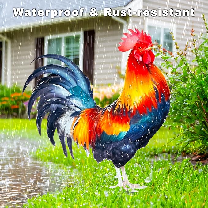 Chicken Decor Metal Garden Stakes Chicken Gifts for Women/Men Chicken Lovers Gifts Multicolor Statues for Yard Art, Outside, Patio, Outdoor Decor, Garden Decorations, Lawn Ornaments