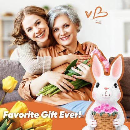 Brightever Solar Powered Garden Statues- Bunny Figurines for Spring & Mother's Day, Outdoor Rabbit Statue with Colorful LED Lights for Patio, Balcony, Lawn, Birthday Gifts for Women, Mom, Female
