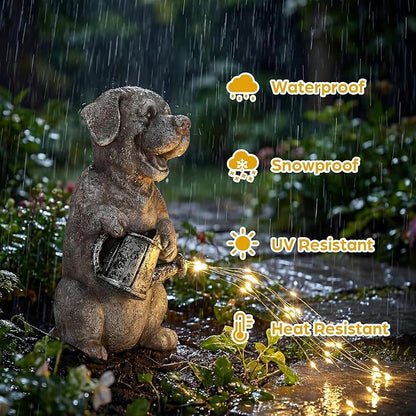 Lavezee Garden Dog Statue with String Lights, Puppy Garden Statue Outdoor for Patio Lawn Porch Walkway, Ideal Gifts for Dog Lovers Women Mom Grandma