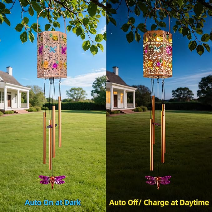 for Women - Dragonfly Solar Wind Chimes for Outside Solar Lights Outdoor Decor Gifts for Women Mom Grandma