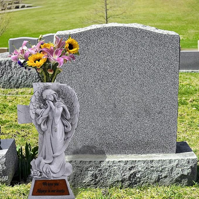JFHEDY Angel Garden Statue Outdoor Decor, Grave Decorations for Cemetery, Solar Angel Garden Figurines Gifts for Mom Grandma or Cemetery Decorations for Grave Garden Memorial Stones