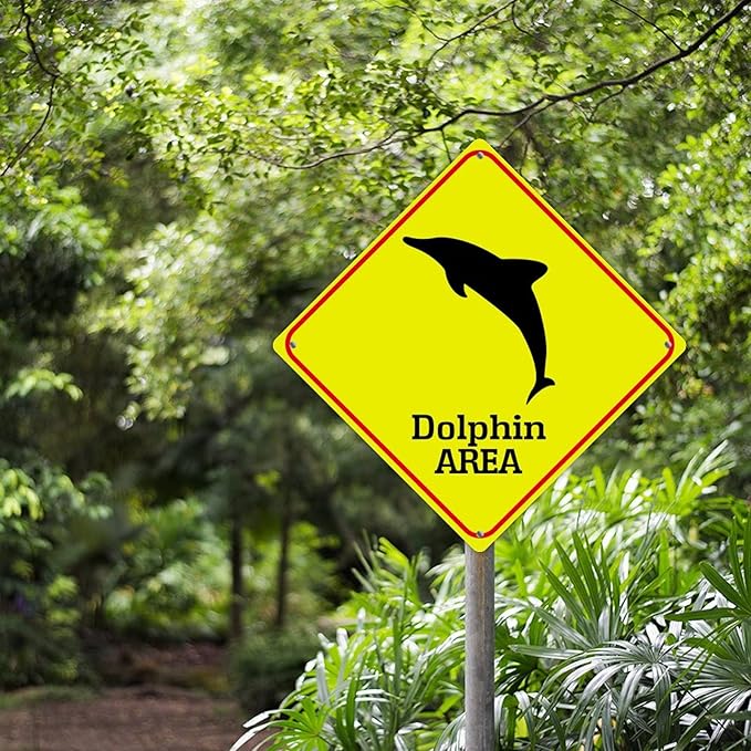 Caution Dolphin Crossing XING Tin Sign Dolphin Area Warning Street Sign Ocean Animal Novelty Caution Road Sign for Home Man Cave Gate Garden 12x12in