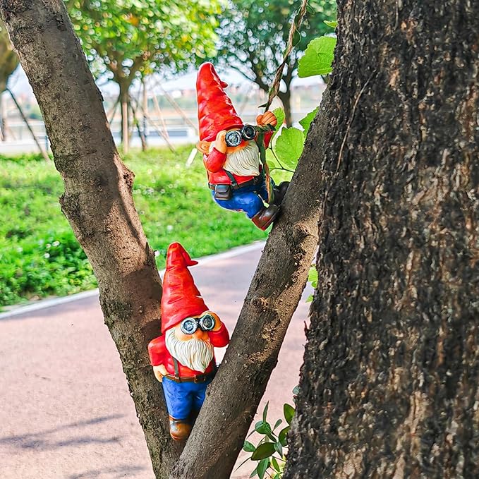 Hanging Gnome Garden Statue Funny Climbing Gnomes with Telescope Tree Hugger for Outdoor Lawn Home Patio Yard Art Decoration Christmas Birthday Gifts for Mom Women