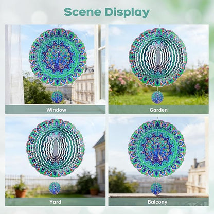 Wind Spinners Outdoor, IDEA SHOW 12In Stainless Steel Wind Spinners Outside, 3D Kinetic Hanging Sculpture, Rustproof Metal Garden Decor Ornaments for Yard Art, Women, Men, Holidays