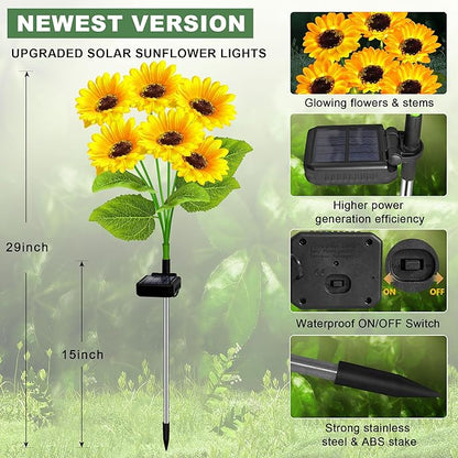 Solar Lights Outdoor Garden Decor,4 Pack with 24 Sunflower Lights,Solar Flowers Lights Waterproof,Birthday Gifts for Mom Women Grandma,Outside Decorative Stakes Light for Landscape Yard Patio Lawn