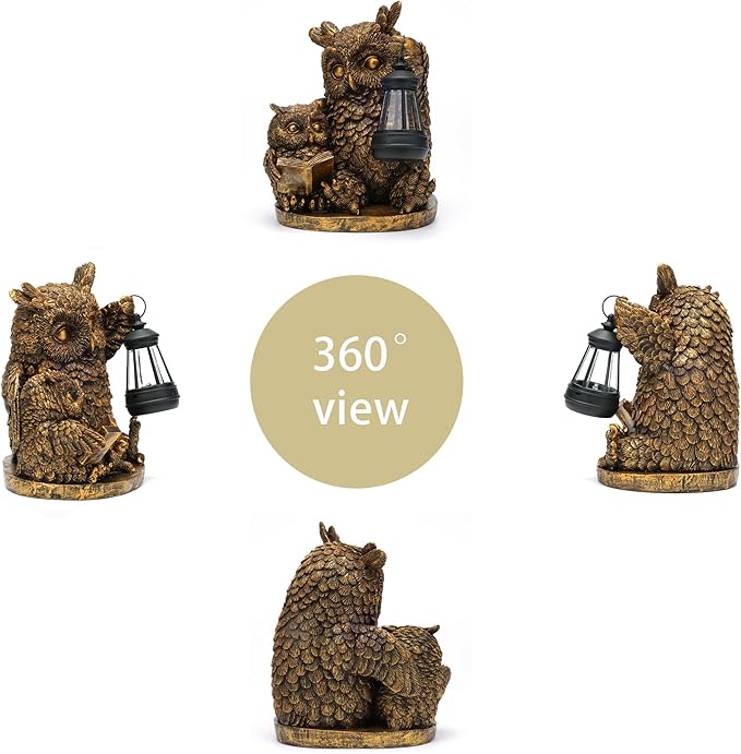 Owl Solar Powered Outdoor Garden Statue, Resin Statue with Solar Light Lantern, Decorative Lawn, Yard Outdoor Owl Decoration. Unique Home Decoration, Gifts for Women Mom,on Mother's Day