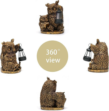 Owl Solar Powered Outdoor Garden Statue, Resin Statue with Solar Light Lantern, Decorative Lawn, Yard Outdoor Owl Decoration. Unique Home Decoration, Gifts for Women Mom,on Mother's Day