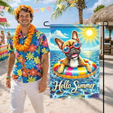 HOMETITUTE Hello Summer Garden Flag French Bulldog 12x18 Vertical Double Sided Pool Party Welcome Summer Yard Garden Flag Seasonal Holiday Outdoor Decorative Flag for Patio Lawn