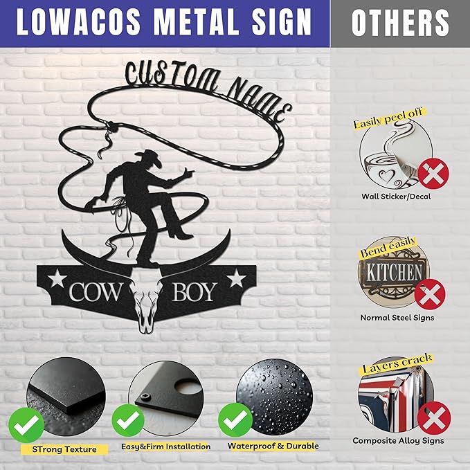 Personalized Cowboy Metal Sign, Custom Metal Sign, Vintage Cowboy Wall Decor, Rustic Name Plaque, Rustic Western Wall Art