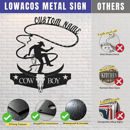 Personalized Cowboy Metal Sign, Custom Metal Sign, Vintage Cowboy Wall Decor, Rustic Name Plaque, Rustic Western Wall Art