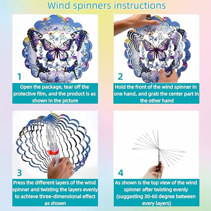 Metal Wind Spinners Outdoor Hanging Wind Spinner for Yard and Garden Decor for Outside-12In 3D Stainless Steel Cat Wind Chime Christmas of Gifts for Women Mom