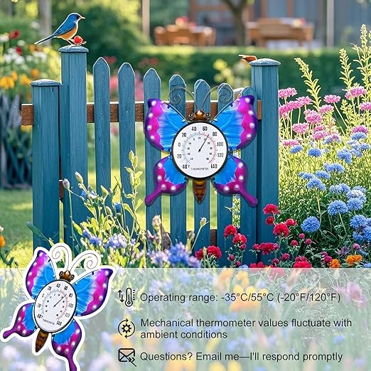 pealstar Outdoor Thermometer Decorative Waterproof Outdoor Thermometers for Patio Large Butterfly Wall Thermometer for Garden Yard Living Room Decor