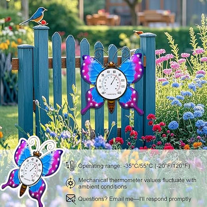 pealstar Outdoor Thermometer Decorative Waterproof Outdoor Thermometers for Patio Large Butterfly Wall Thermometer for Garden Yard Living Room Decor